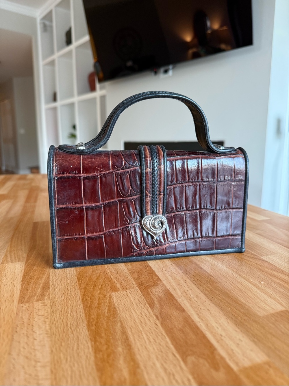 Brighton Two-Tone Brown Crocodile Embossed Leather Wallet on Strap Clutch